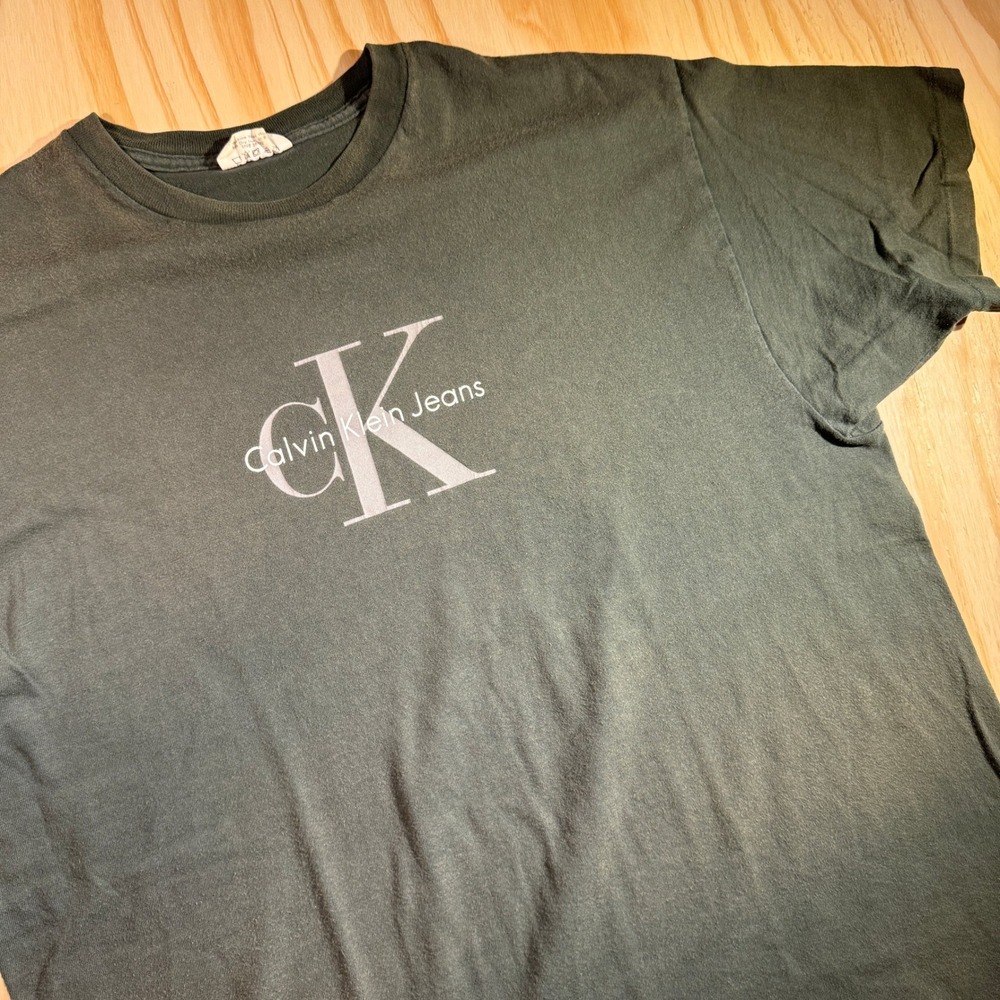 Calvin Klein Men's Jeans CK Monogram Logo Dark Olive Green Tee Vintage Size XL